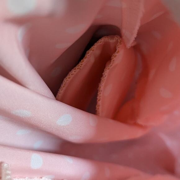 Vtg 1980s Anastasia Pink White Polka Dot Collared Button Up Chiffon Blouse Sz 16 - Picture 6 of 7